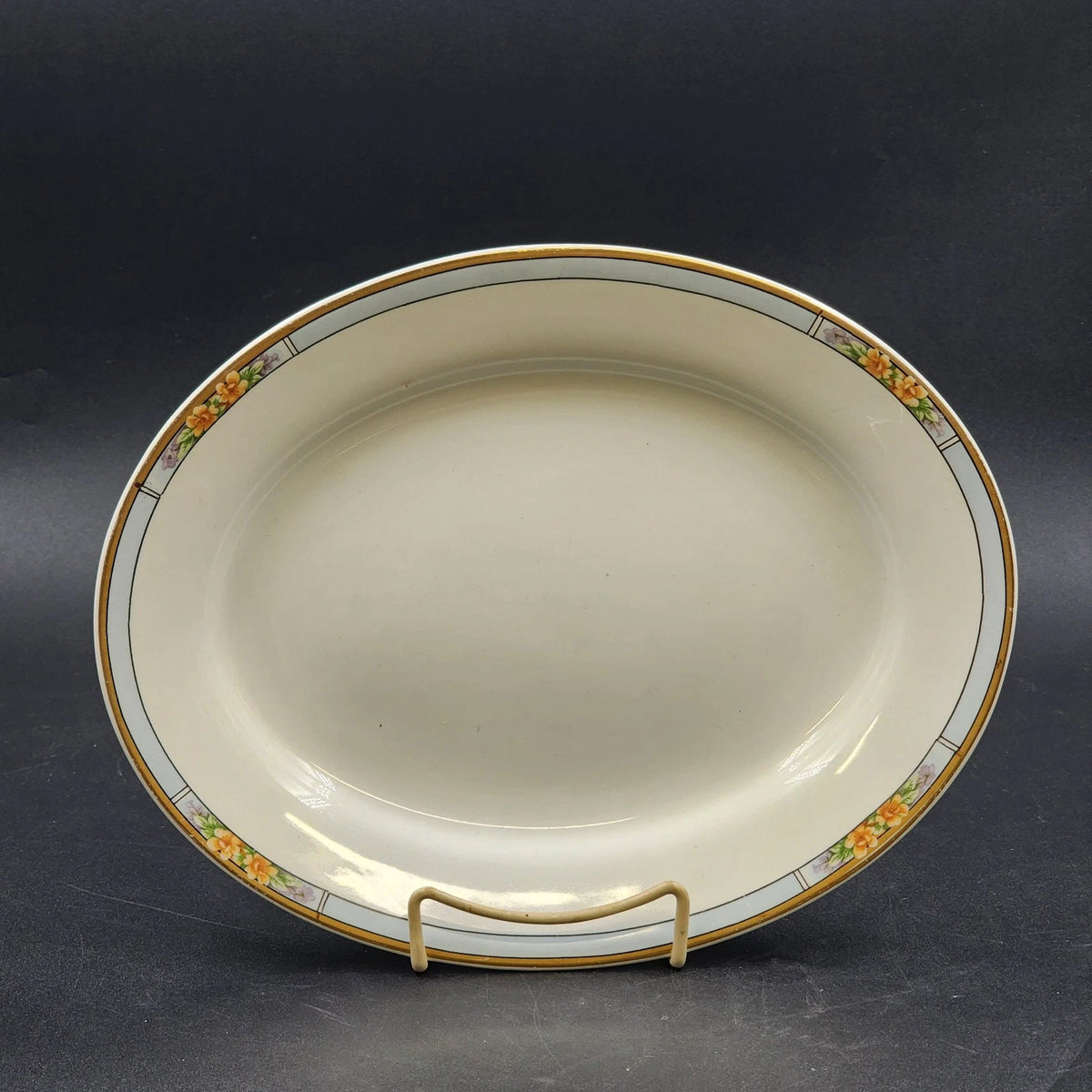 Vintage J G Meakin Nebraska Blue oval ironstone serving platter with floral accents