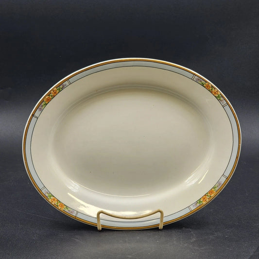 Vintage J G Meakin Nebraska Blue oval ironstone serving platter with floral accents
