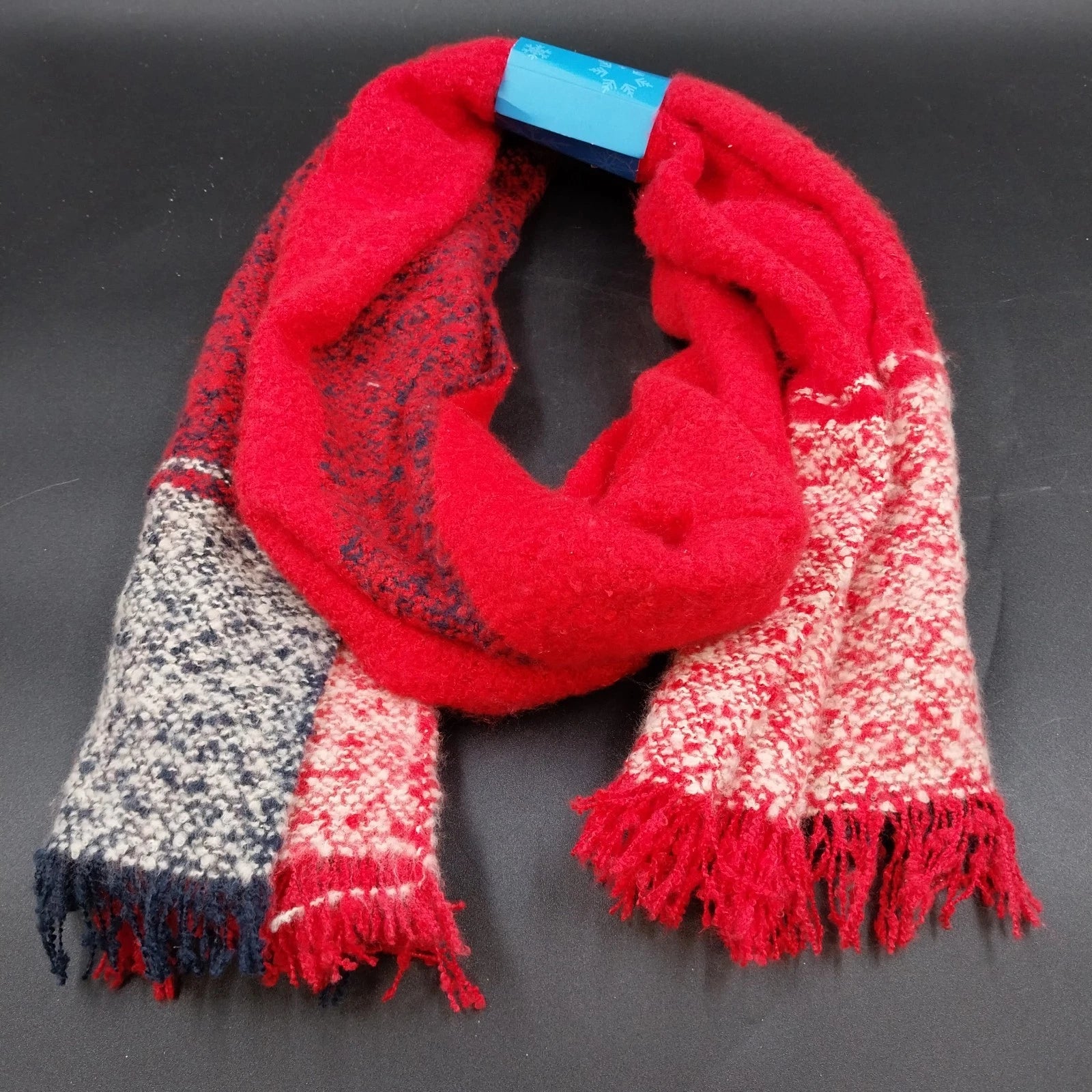 James Paul red white navy striped cashmere wool scarf