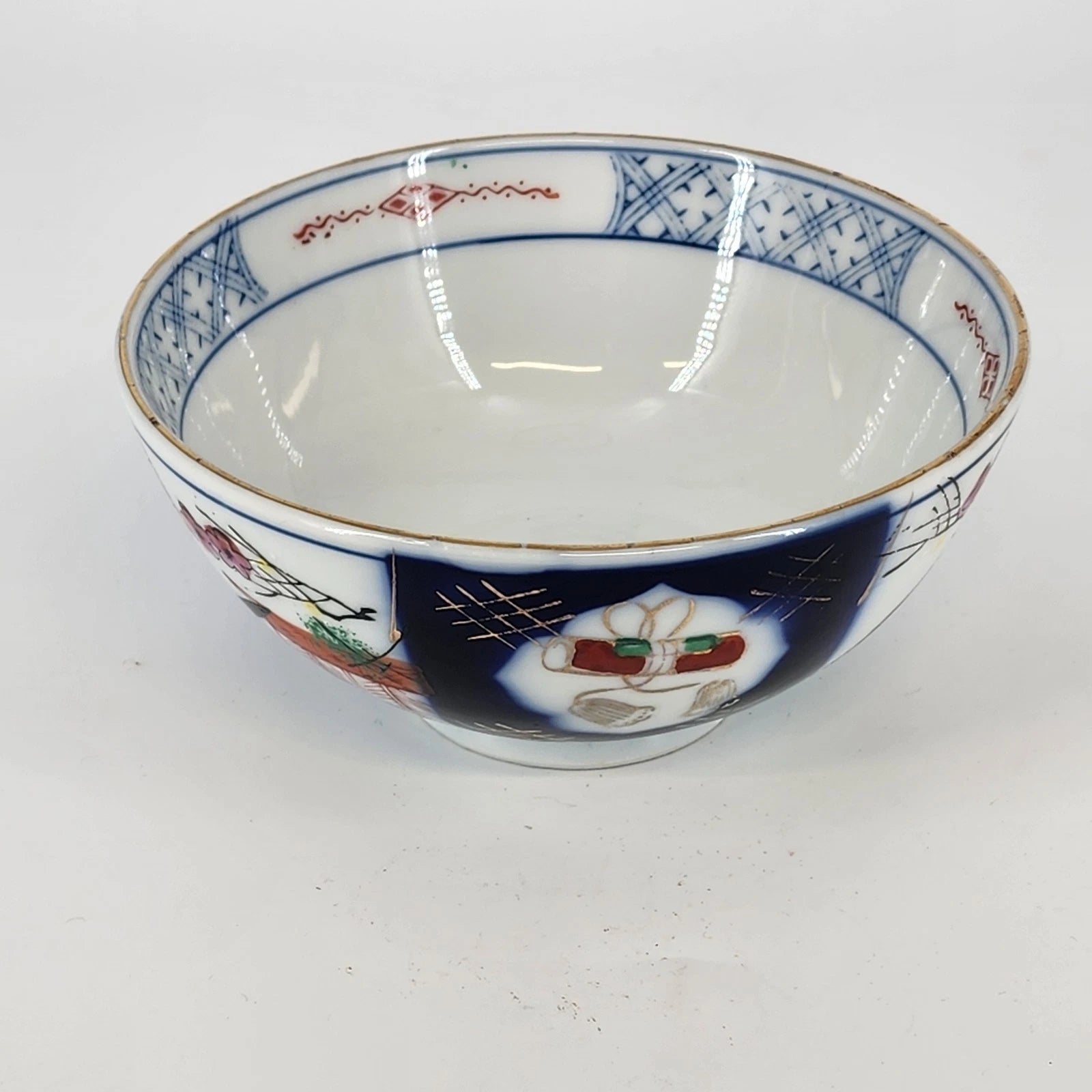 japanese imari porcelain rice bowl blue red gold