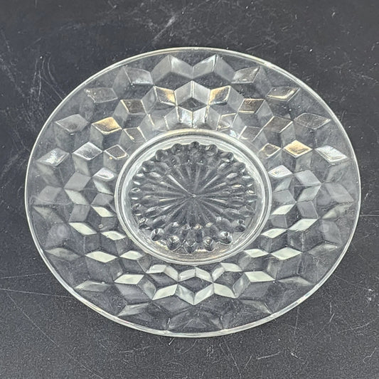 Vintage Jeannette clear Depression glass bread plate with cube geometric pattern