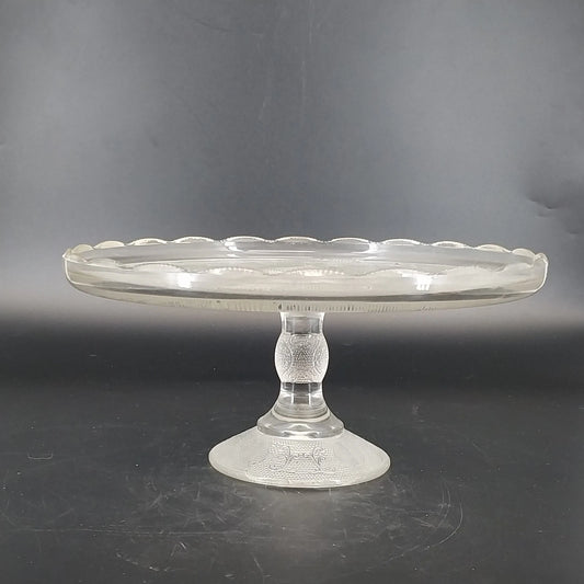 Vintage Jeannette Glass pedestal cake stand with clear Harp pattern