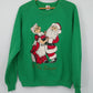 Jerzees green Christmas sweatshirt with Santa and Mrs. Claus
