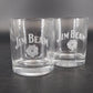 Vintage Jim Beam etched whiskey rocks glasses with sports designs