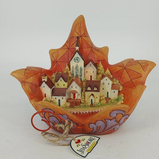 Jim Shore Autumns Splendor maple leaf town scene figurine