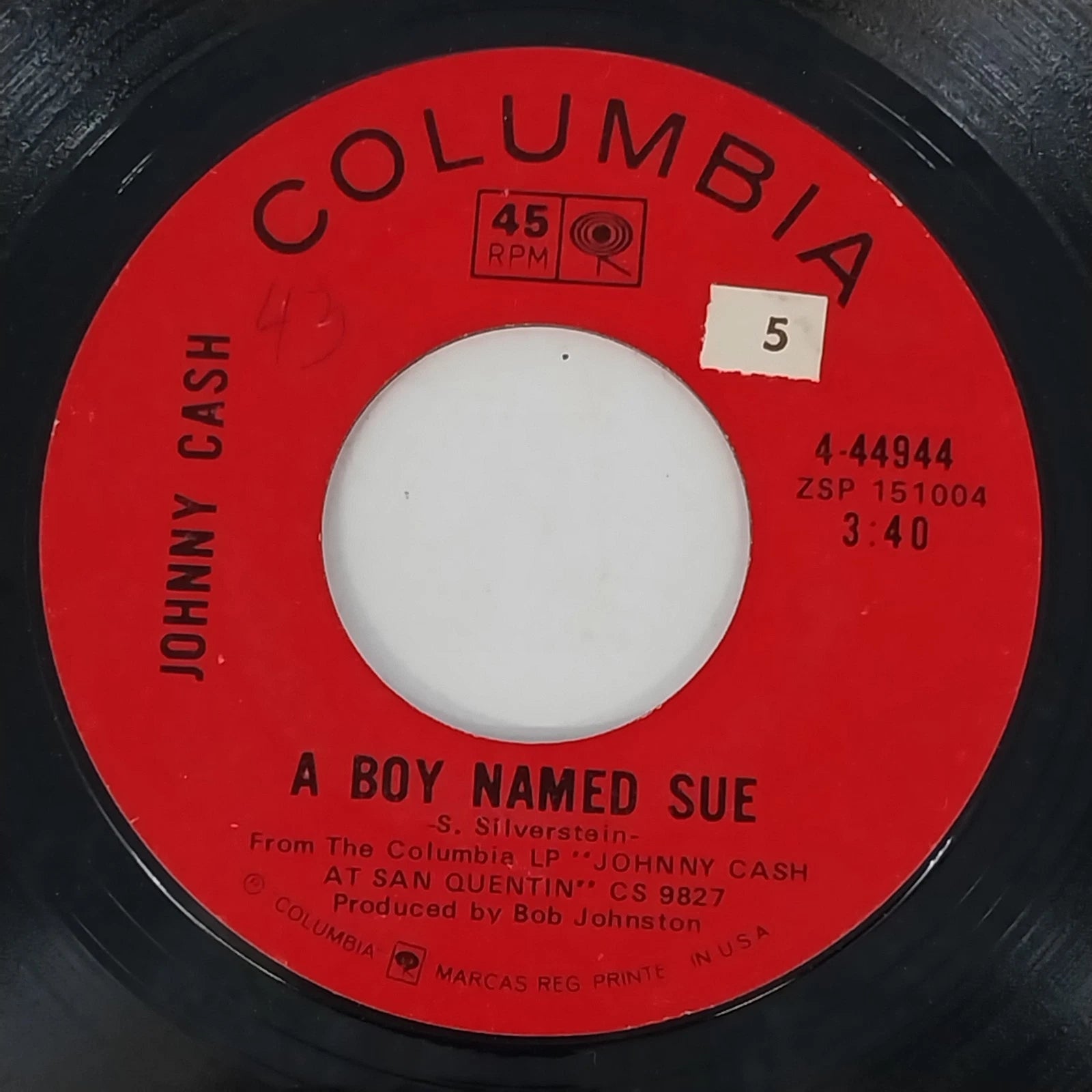 Johnny Cash 45 RPM vinyl A Boy Named Sue Columbia Records live