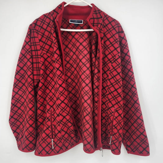 Karen Scott Sport women's red and black plaid fleece jacket
