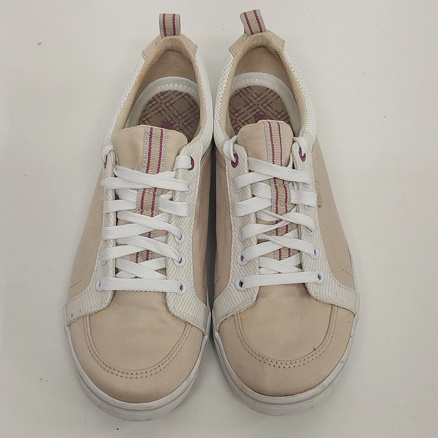 Keds tan and plum canvas lace up sneakers womens size 8.5