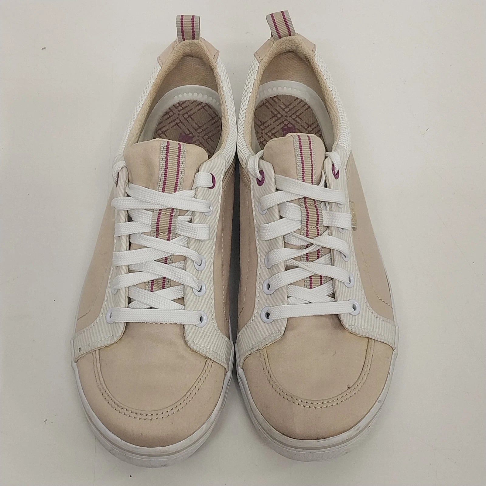 Keds tan and plum canvas lace up sneakers womens size 8.5