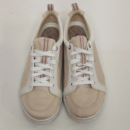 Keds tan and plum canvas lace up sneakers womens size 8.5