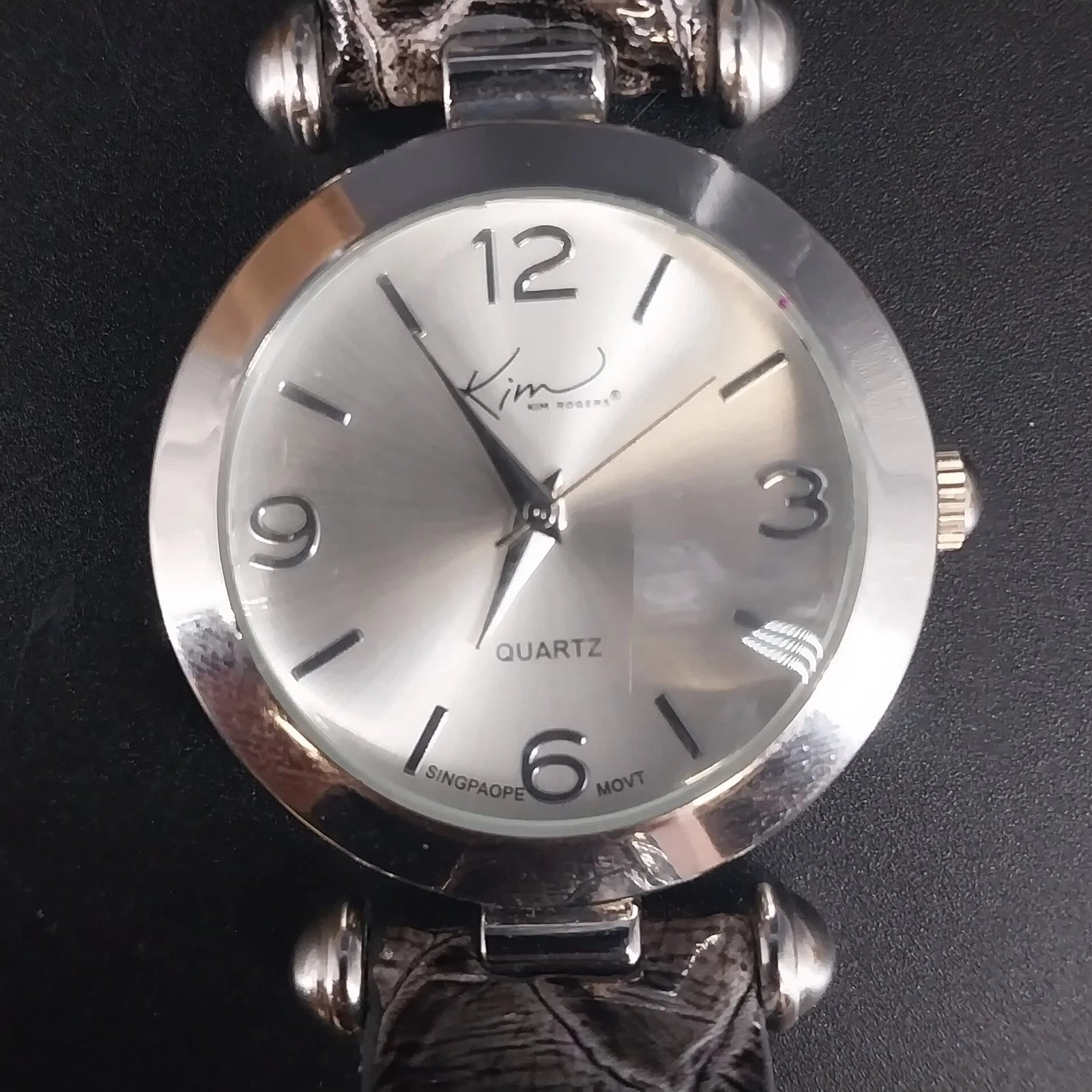 Kim Rogers women's watch 16366 with silver tone case and gray snakeskin band
