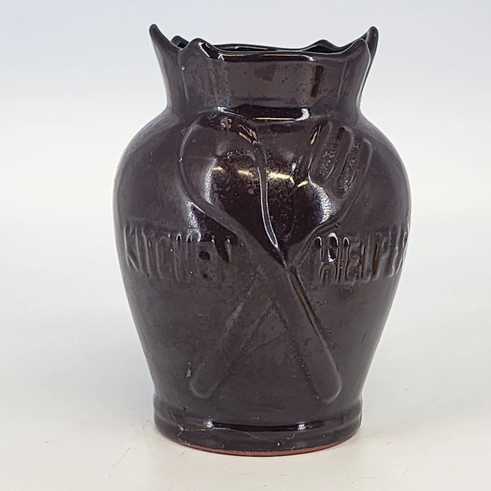 Kitchen Helper redware utensil crock stoneware farmhouse