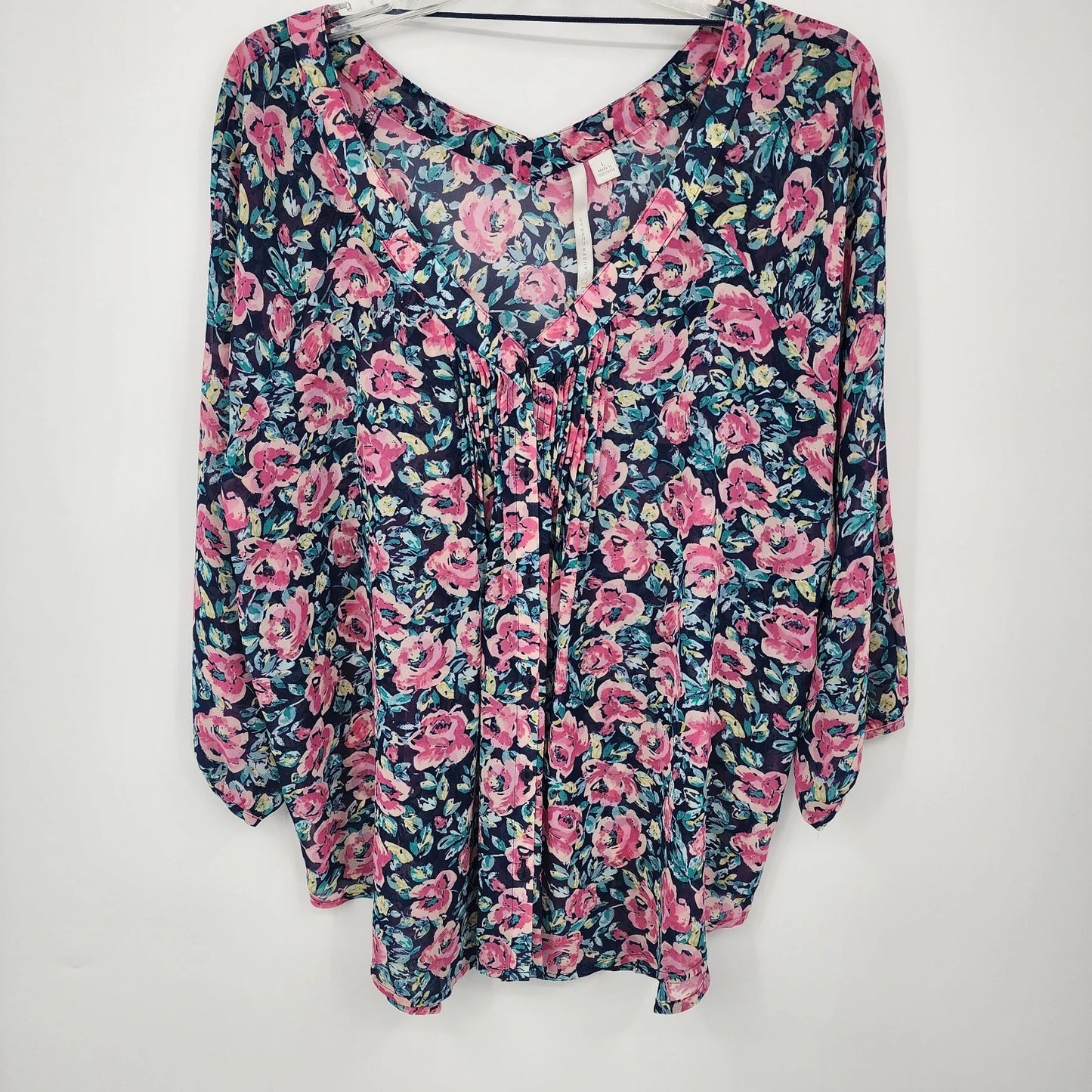 Lauren Conrad floral chiffon blouse V neck