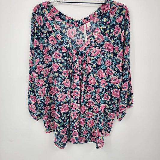 Lauren Conrad floral chiffon blouse V neck