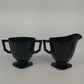 LE Smith black glass Double Shield cream and sugar set