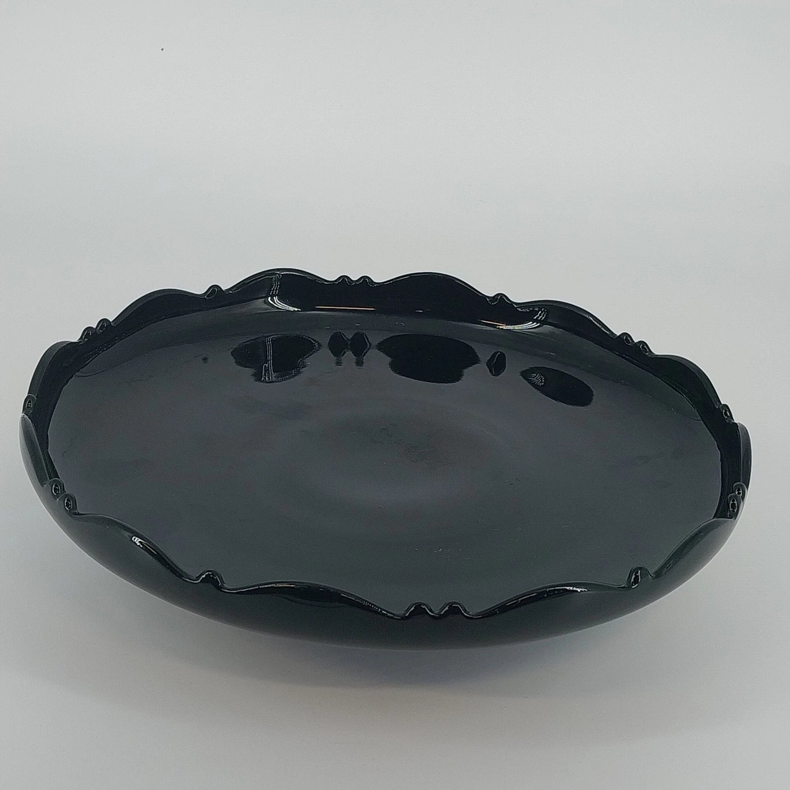 LE Smith Mt Pleasant black glass footed serving bowl