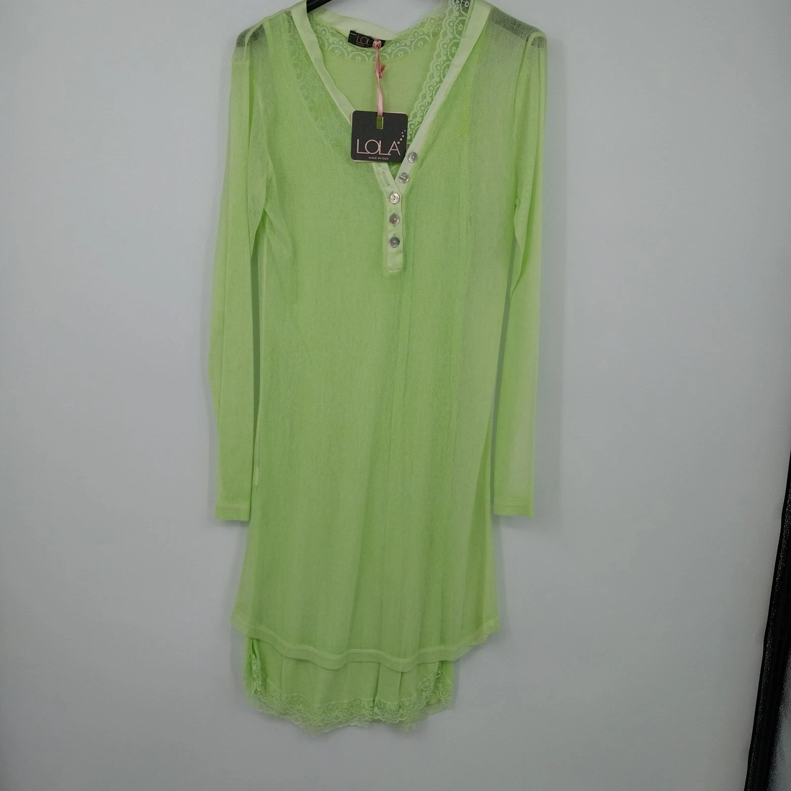 Green LOLA Italia mesh dress with sheer overlay top