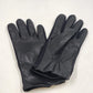 Ladies black leather gloves with fleece lining and stretch side panels