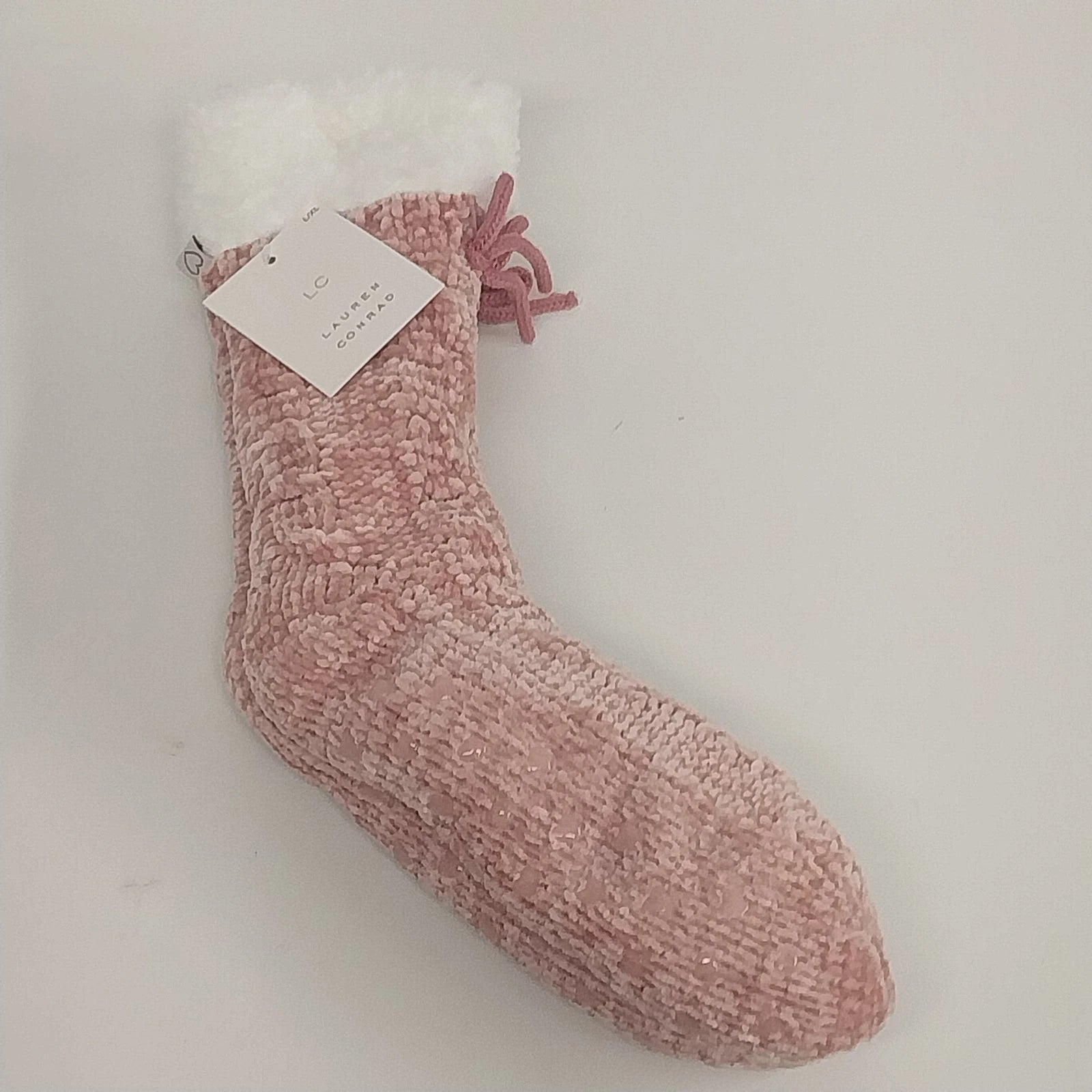 Lauren Conrad pink faux fur slipper socks