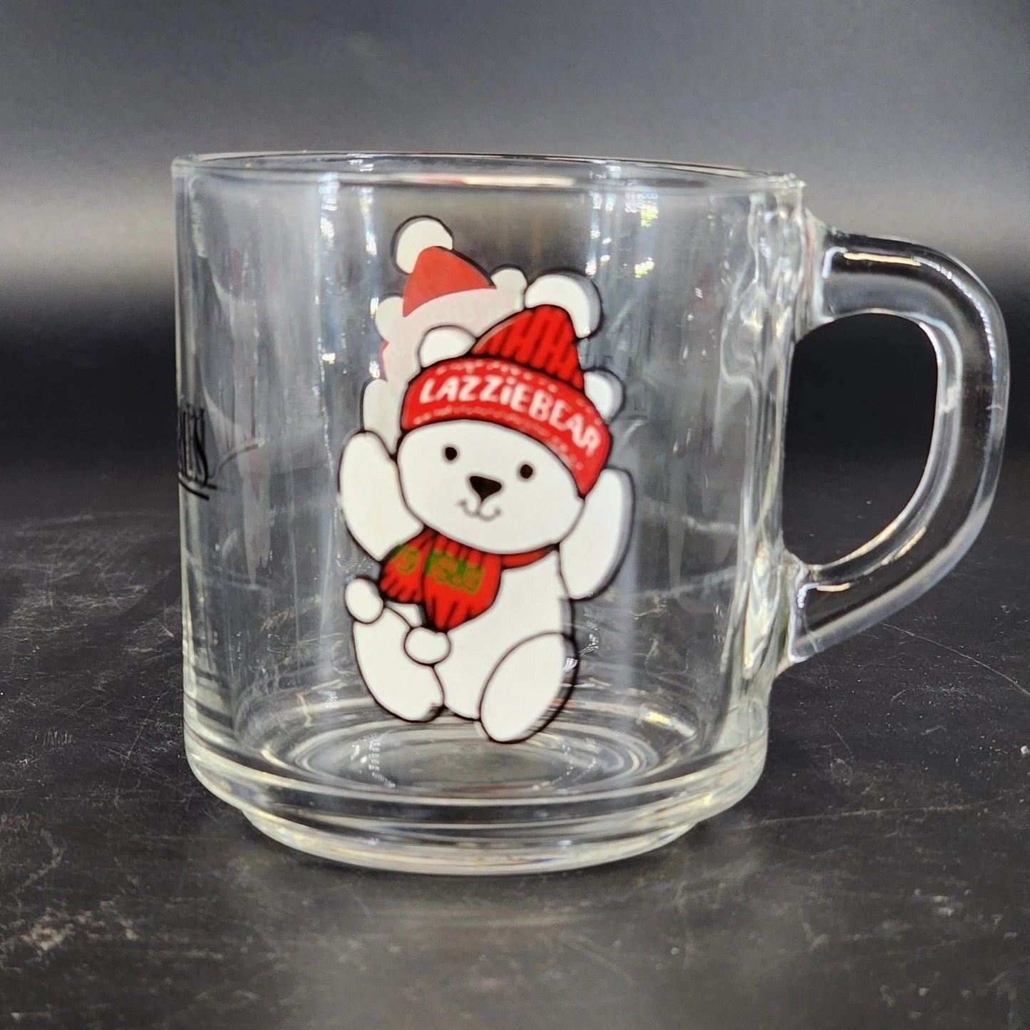 Vintage Lazzie Bear clear glass coffee mug

