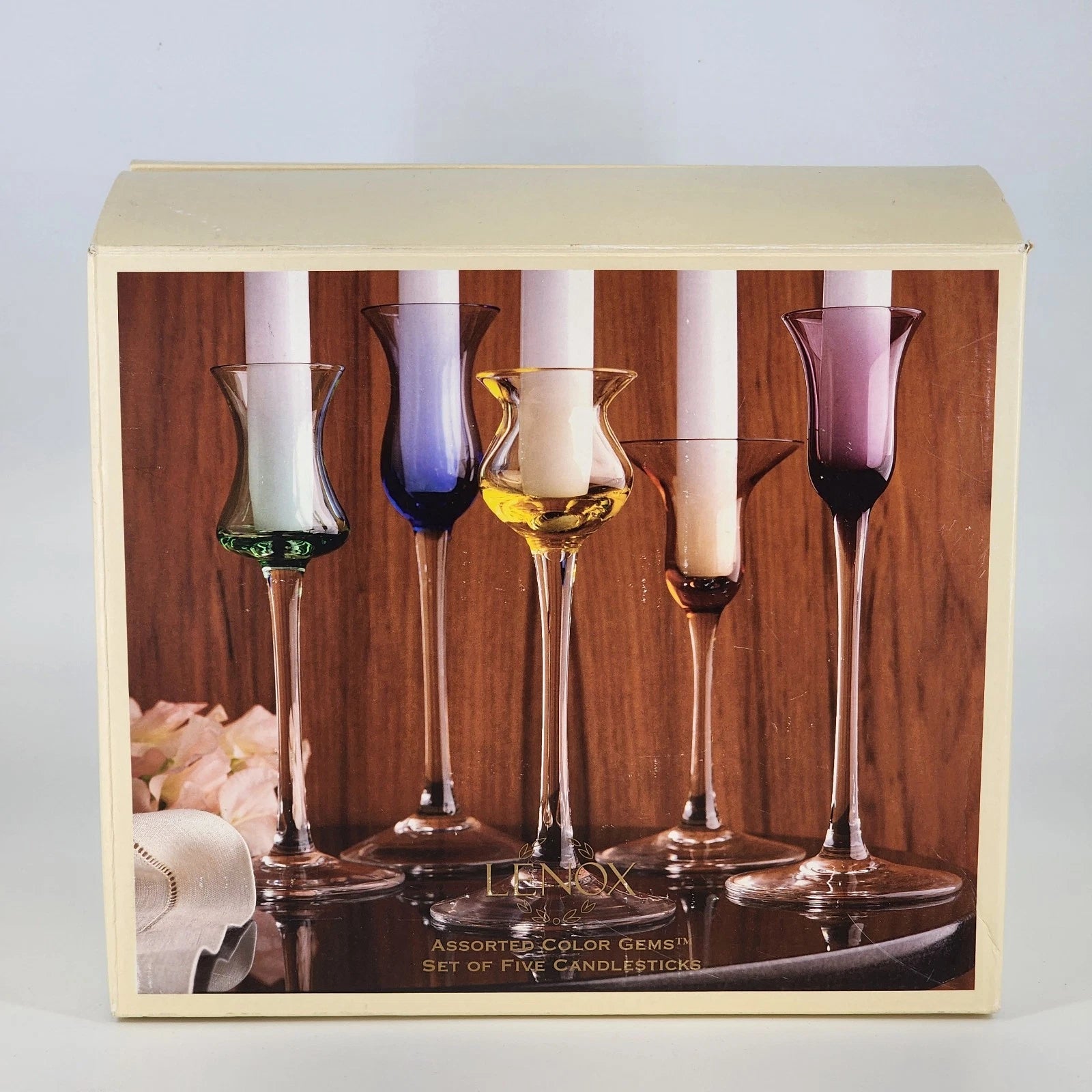 Lenox Color Gems multicolor crystal candlestick set of five