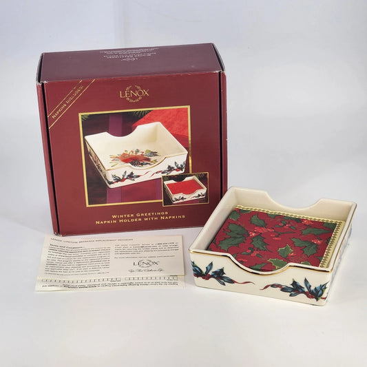Lenox Winter Greetings fine china napkin holder with napkins