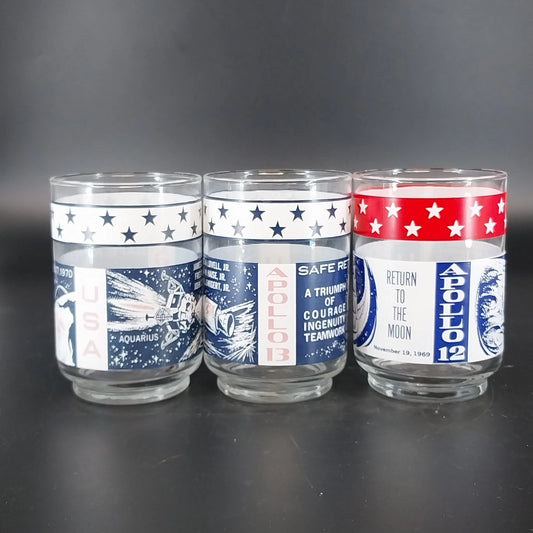 Vintage Libbey Apollo 11 12 and 13 NASA drinking glasses