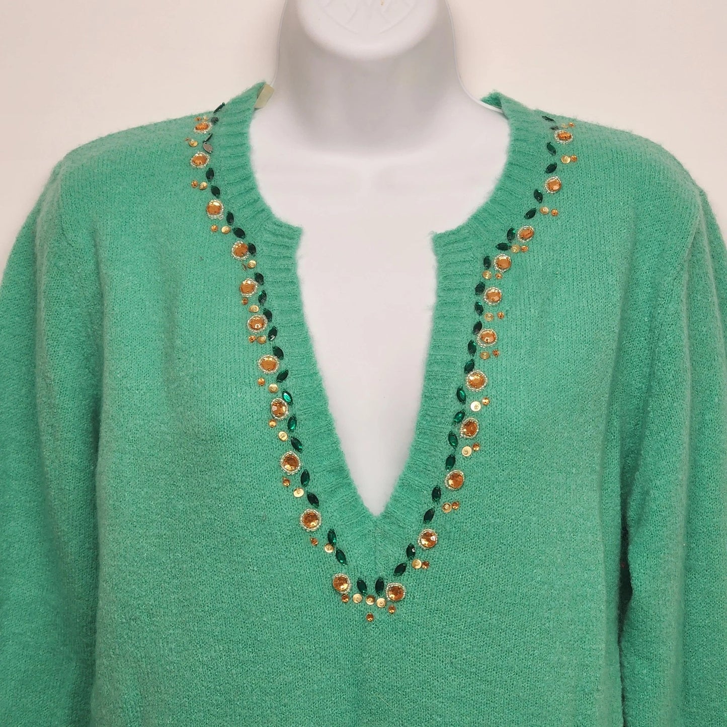 Life Energy Intelligence teal rhinestone sweater