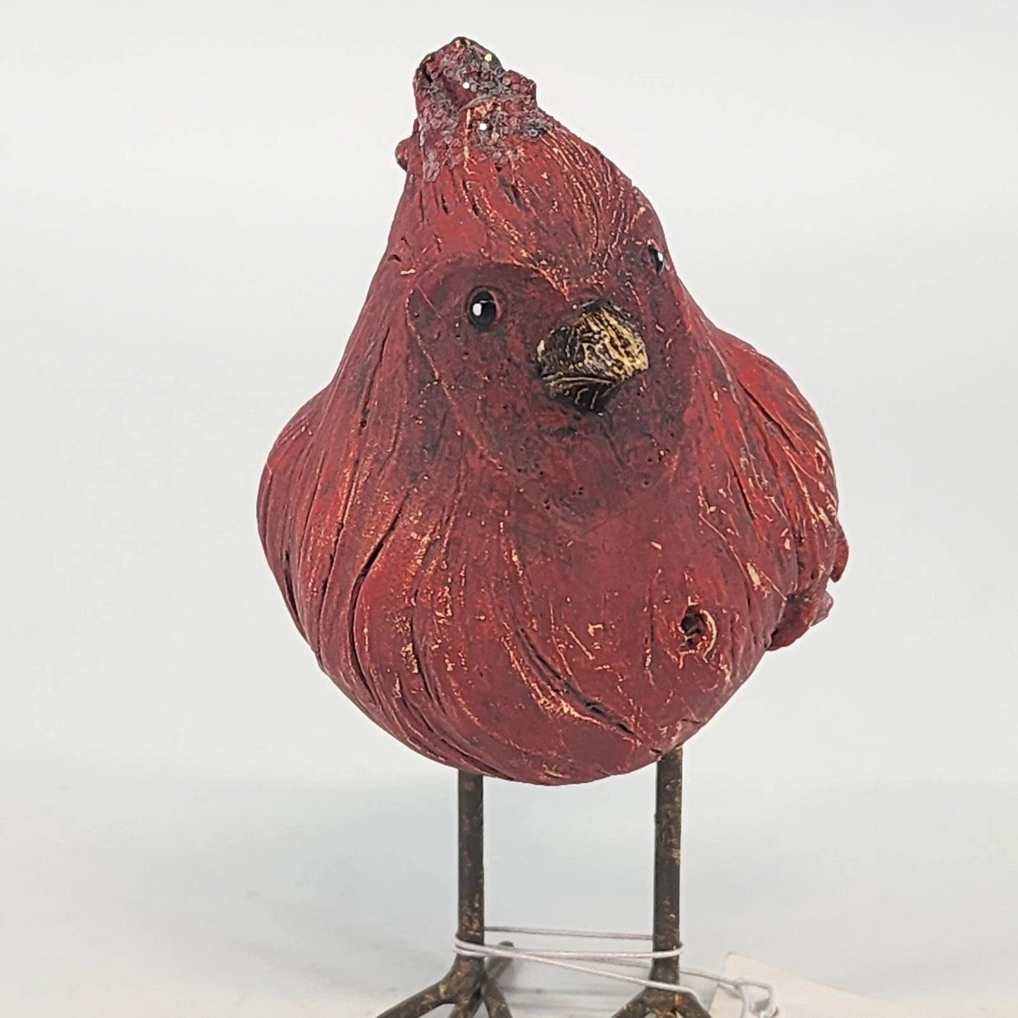 Vintage red cardinal porcelain bird figurine with black facial markings