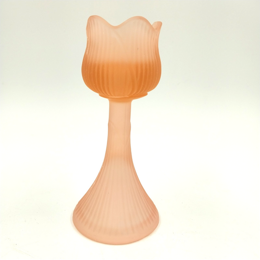 6 inch light pink frosted glass votive candle holder with rose design