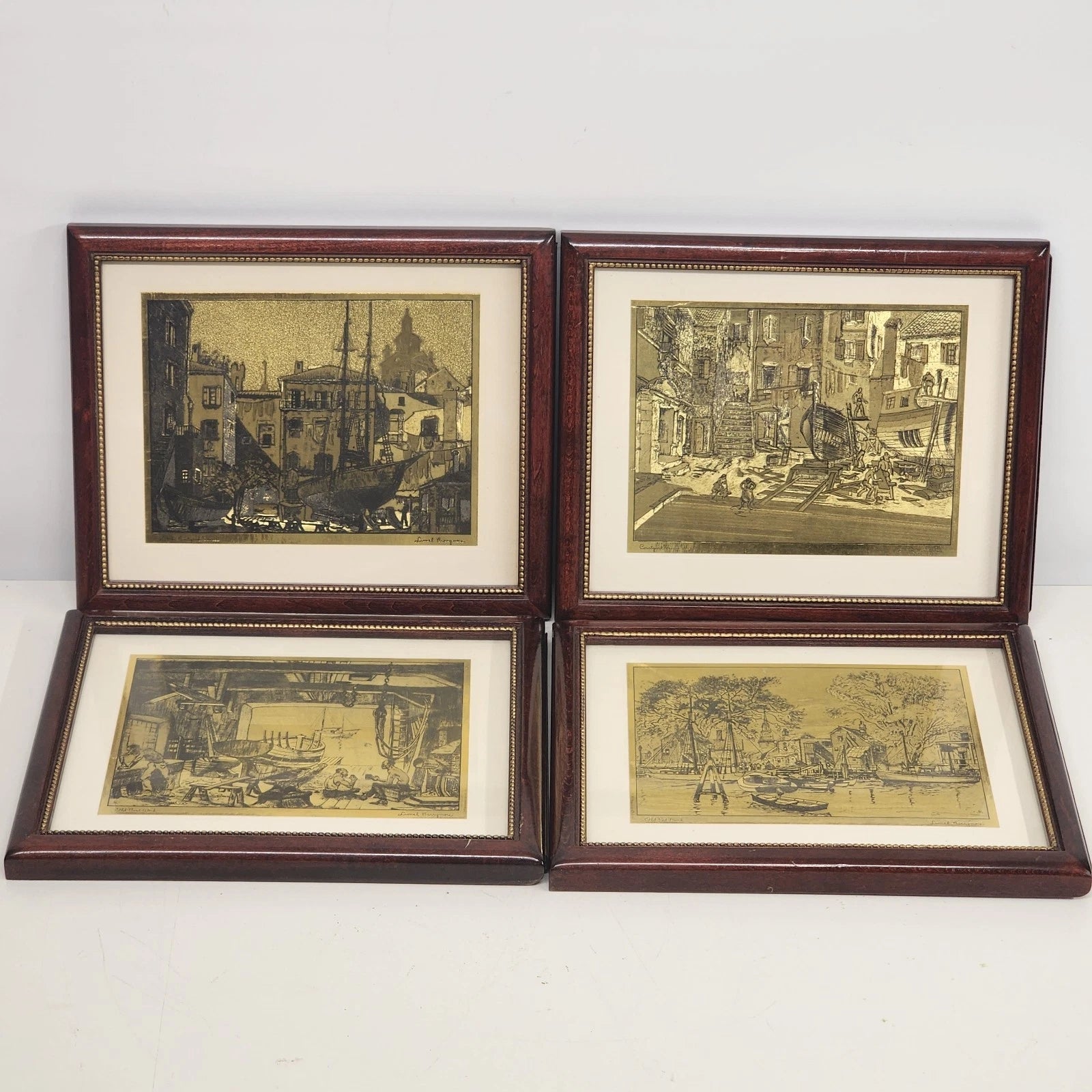 Set of four framed Lionel Barrymore Talio Chrome Venice and waterfront prints