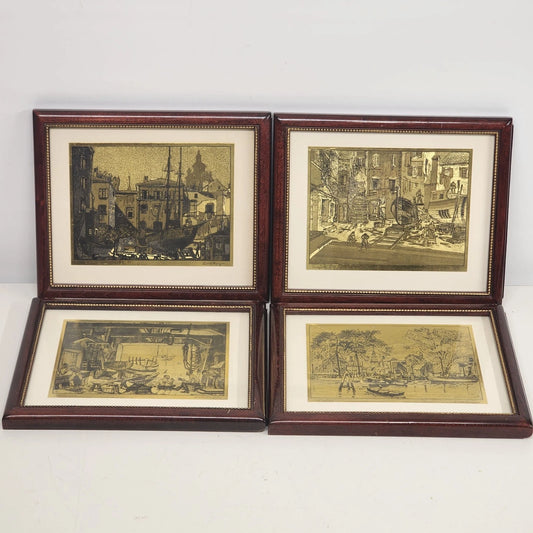 Set of four framed Lionel Barrymore Talio Chrome Venice and waterfront prints