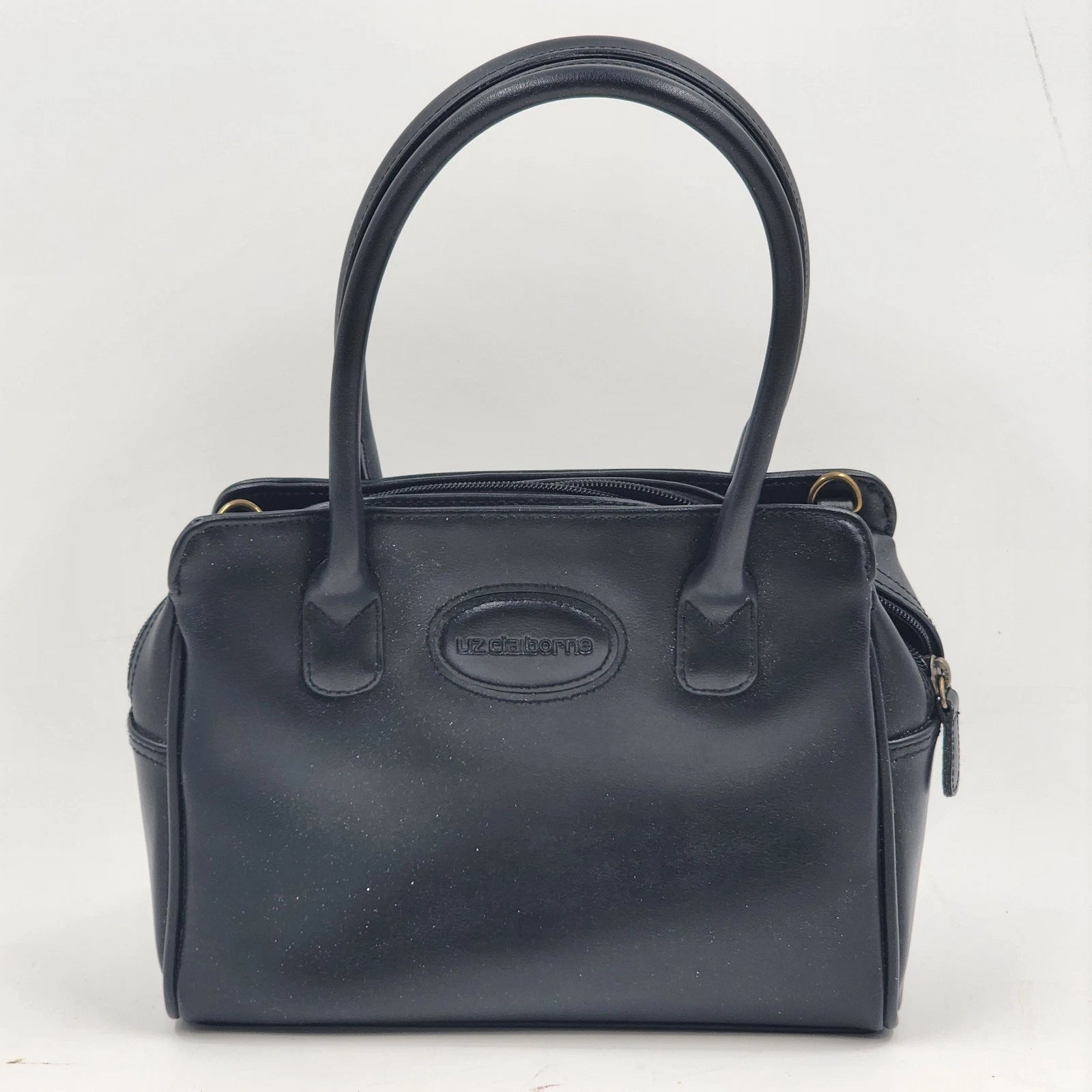 Liz Claiborne black faux leather satchel handbag with top handles