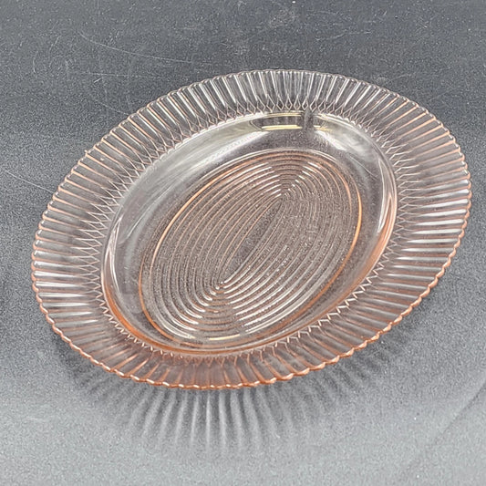 Pink MacBeth-Evans Petalware oval platter with ruffled edge