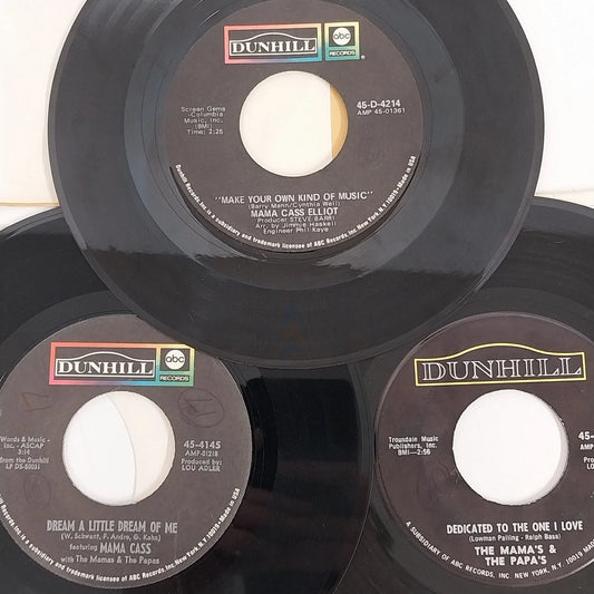Vintage Mama Cass and Mamas and Papas 45 RPM vinyl record lot