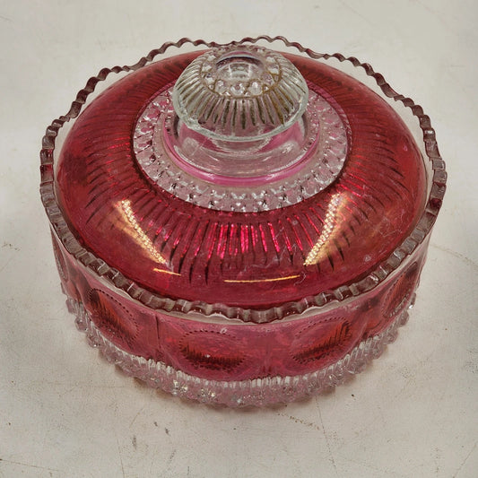 Antique Manhattan ruby rose cranberry glass powder jar vanity box