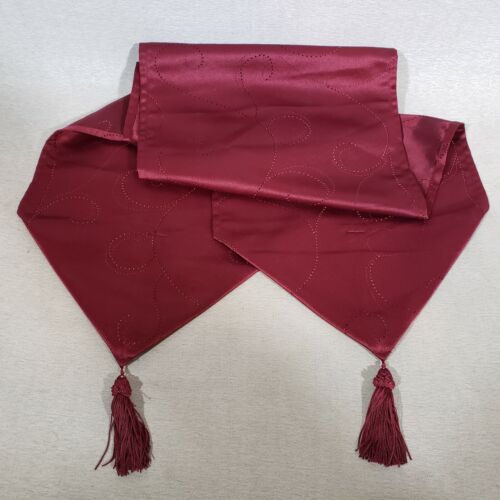 maroon table runner 72x13 tassels geometric swirl