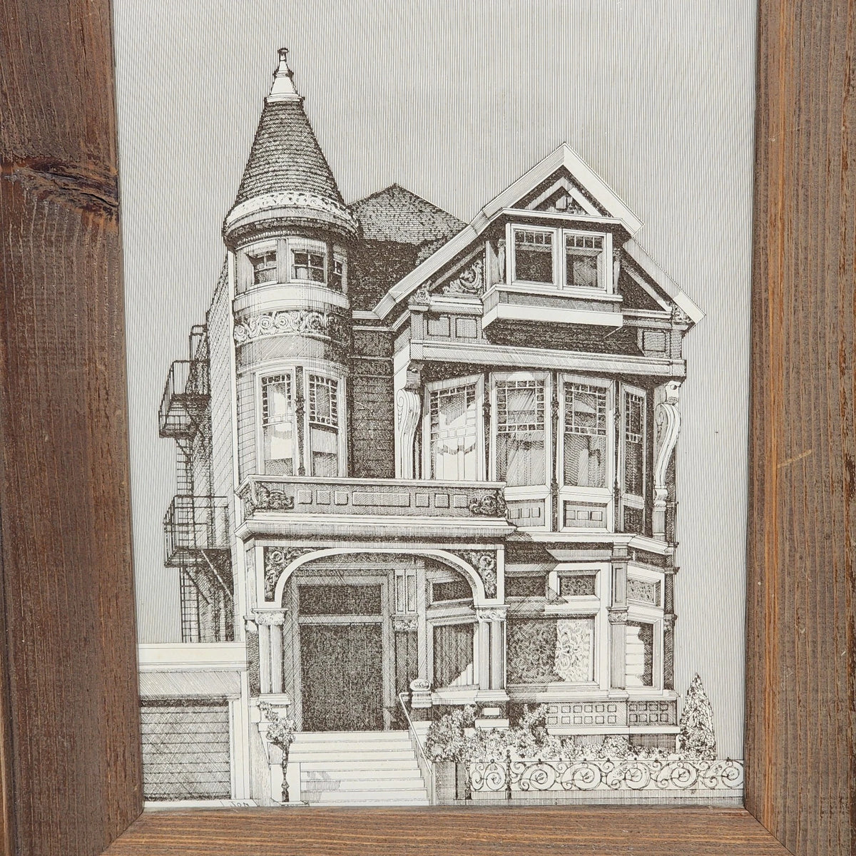 Framed Martin Tang computer print of a San Francisco Victorian house