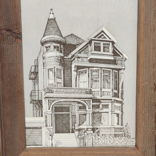 Framed Martin Tang computer print of a San Francisco Victorian house
