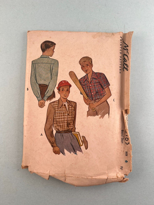 McCall's 6165 vintage 1945 boys shirt sewing pattern three variations