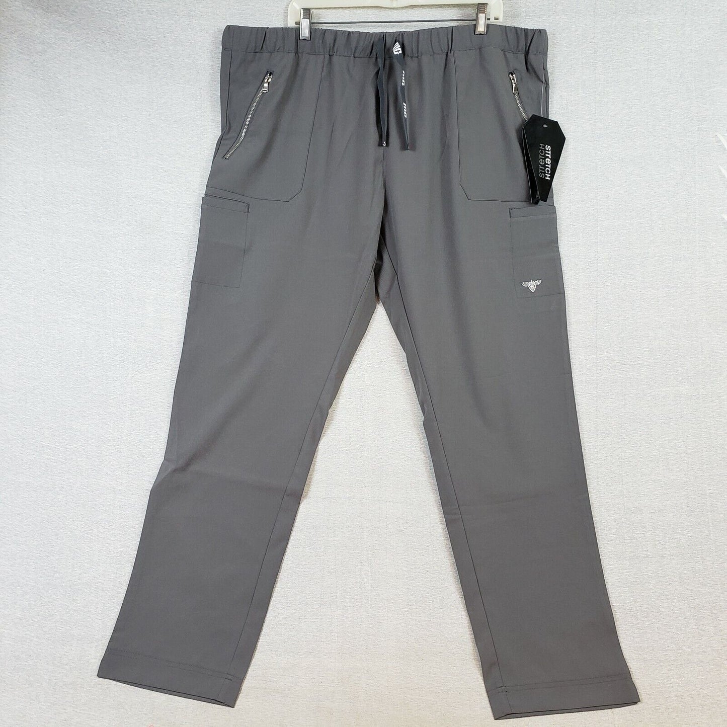 Pewter womens slim leg scrub pants with cargo and zip pockets