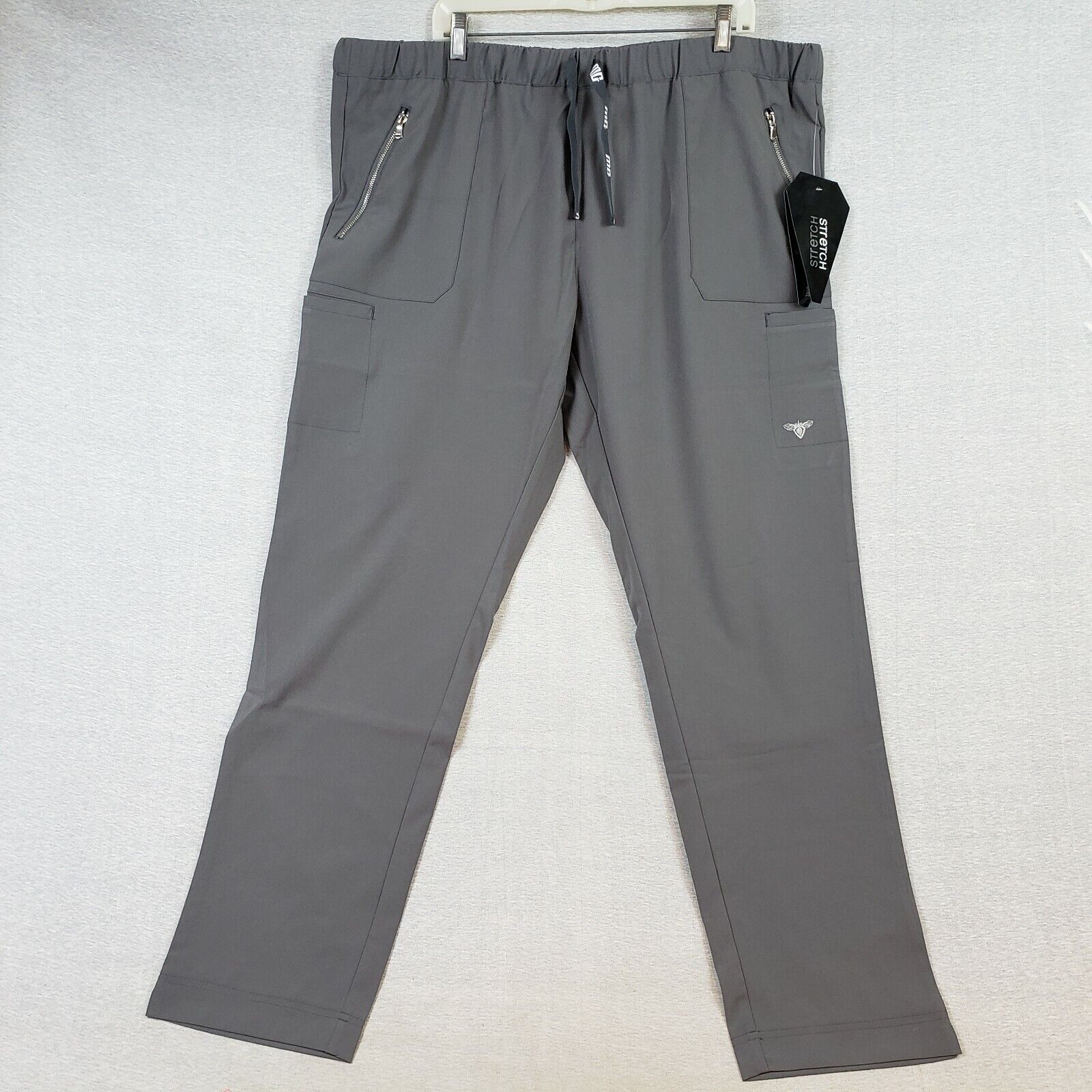 Pewter womens slim leg scrub pants with cargo and zip pockets