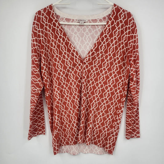 Merona orange and cream geometric button-front women's cardigan.