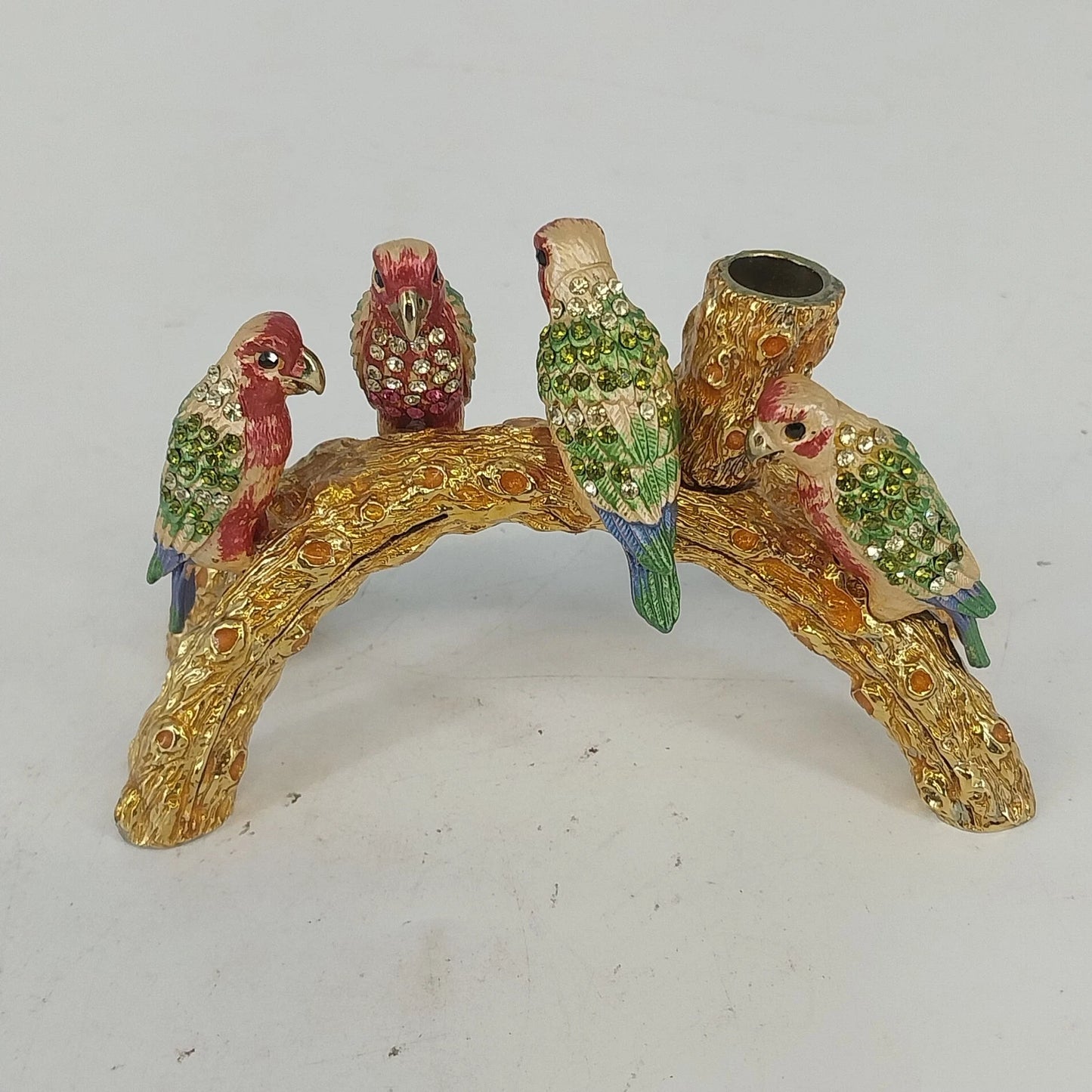 Metal enamel parrot pen and business card holder
