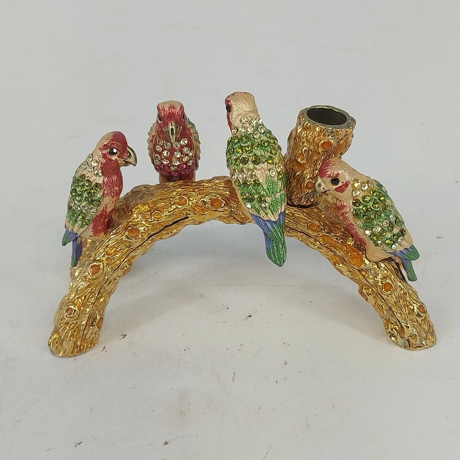 Metal enamel parrot pen and business card holder