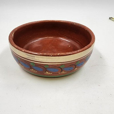 Mexican terra cotta redware hand painted pottery bowl