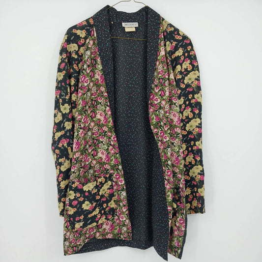 Mirrors women's black floral open front cardigan jacket with front pockets