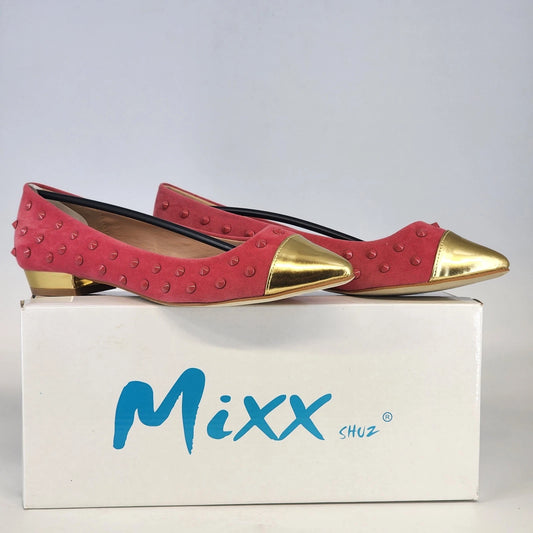 Mixx Shuz Robin coral suede ballet flats gold toe