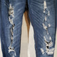 Dark wash distressed skinny stretch jeans by Mudd