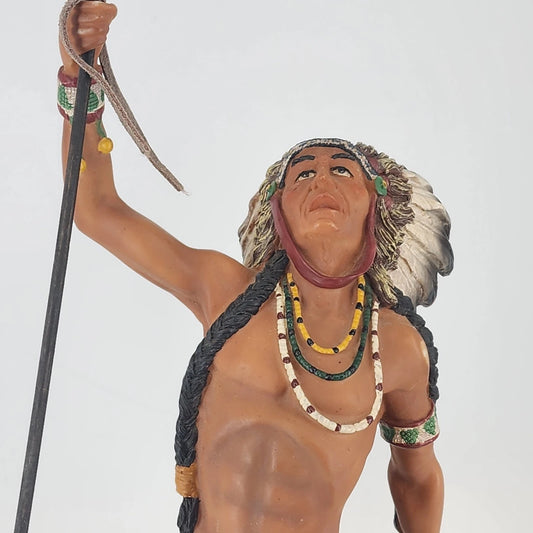 Large Native American warrior chief figurine with spear